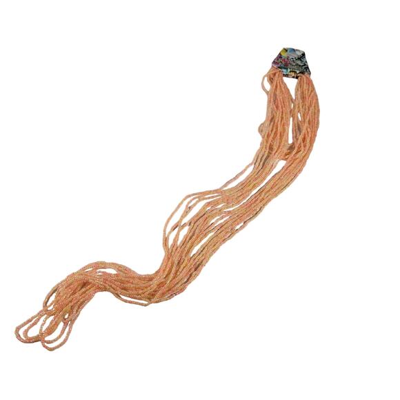 48" Long Peach Seed Bead Necklace Boho Multistrand India Handmade Jewelry NEW - Picture 5 of 7
